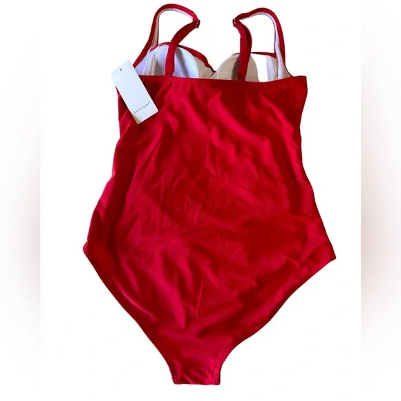EKOUAER RED Vintage Retro One Piece Monikini Swimsuit ruched middle NWT - Picture 7 of 10